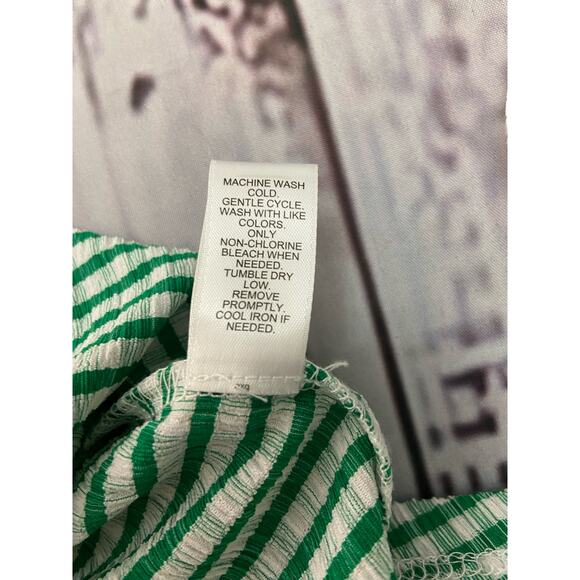 Cato One Shoulder Ruffle Blouse Top Women Size Medium Green Gingham Stretch - Picture 10 of 12